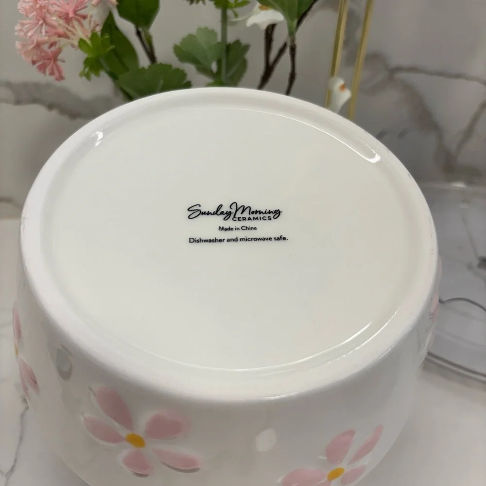 Dog 🐶🌸Floral Ceramic Bowl with Pink and Yellow Accents